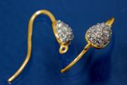 earhook tear drop plate 925/- silver gold plated with integrated pendant loop and 15 cubic zirconia setted