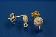 ear pin half cup shape with clutches 925/- silver gold plated with integreated pendant loop and 7 cubic zirconia setted