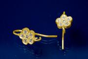 earhook flower plate 925/- silver gold plated with integrated pendant loop and 6 cubic zirconia setted