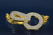 Chain clasp 925/- silver gold plated, micro pave cubic zirconia 25pcs, approx sizes 22x11x4.5mm, hole 2mm,