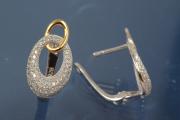 Klappcreole mit zwei ovalen 925/- Silber ca. Mae H20,5mm, B11,0mm rhodiniert / teilvergoldet mit Zirkonia und Sicherheitsbgel.