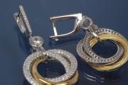 Ohrhnger mit drei Ringen 925/- Silber ca. Mae H46,0mm incl. gefasster Brisur, B22,0mm rhodiniert / teilvergoldet .