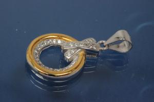 Anhnger mit gefasstem Kreis 925/- Silber rhodiniert / teilvergoldet mit Zirkonia