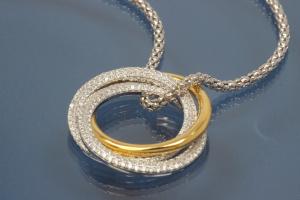Anhnger mit drei Ringen davon einer gefasst 925/- Silber  rhodiniert / teilvergoldet