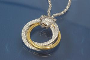 Anh�nger mit drei Ringen davon einer gefasst 925/- Silber  rhodiniert / teilvergoldet