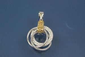 Anhnger mit drei Ringen 925/- Silber  rhodiniert / teilvergoldet