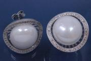 Ohrstecker Oval mit Perle 925/- Silber rhodiniert, ca.Mae H17,5mm,B17,5mm, MS9,5mm, Stift 10mm lang, A0,8mm, Shellperle 10,0mm,