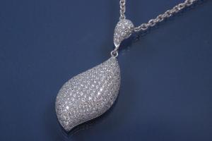 Pendant Leave shape polished, 925/- Silver rhodium plated with Zirconia,