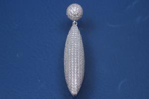 Pendant Oval shape polished, 925/- Silver rhodium plated with Zirconia,