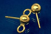 Ear stud with ball  6mm  925/-Silver gold plated
