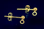 Ball pin with loop and clutch  925/- Silver gold plated 3mm