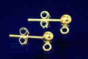 Ball pin with loop and clutch  925/- Silver gold plated 4mm