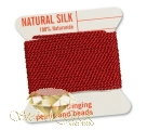 2m Natur Perlseide K�rtchen mit Nadel, granatrot, Nr.2 =  � 0,45mm