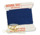 2m Natur Perlseide K�rtchen mit Nadel, dunkelblau, Nr.2 =  � 0,45mm