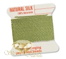 2m Natur Perlseide K�rtchen mit Nadel, jadegr�n, Nr.12 =  � 0,98mm