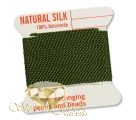 2m Natur Perlseide K�rtchen mit Nadel, olivgr�n, Nr.16 =  � 1,05mm