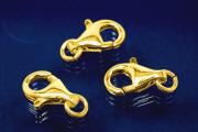 Trigger Clasp with open Ring 13 mm 925/- Silver gold plated