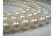 Strand Freshwater Pearls, White,  Potato ca. 9-10mm, Length ca. 39-40cm