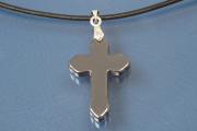 Necklace, leather cord 2mm, with Hematite pendant cross, length adjustable 25cm to 50cm