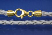 Lederkordel-Collier 3mm, mit Karabiner 925/- Silber vergoldet, Lnge 45cm