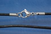 Round leather cord necklace black Ø2,0mm, stainless steel trigger clasp, length 42cm