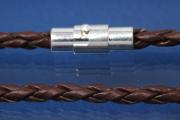 Braided Leather Cord necklace Ø3,5mm, with magnetic bayonet clasp silver color, length 45cm