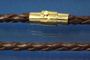 Braided Leather Cord necklace Ø3,5mm, with magnetic bayonet clasp gold color, length 45cm