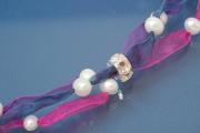 Ribbon necklace 3-rows magenta / amethyst / dark blue with freshwater pearls and clips, length ca. 70cm