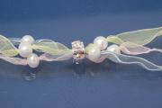 Ribbon necklace 3-rows lemon / salmon / grey with freshwater pearls and clips, length ca. 70cm