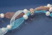 Organza-Collier 3rhg. t�rkis / hellblau / braun mit S��wasserperlen und Clips, L�nge ca. 70cm