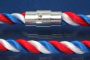 Bracelet, Silk Cord France (blue/white/red) 6mm, with magnetic bayonet clasp silver color, length 22cm