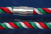 Armband, Seidenkordel Italien (grn/wei/rot) 6mm, mit Magnet-Bajonettverschluss silberfarben, Lnge 22cm