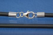 Kautschuk-Collier 2mm, 925/- Silber Karabiner. L45cm