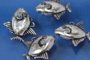 Fish big, plastic silver color antique, approx 21x22mm