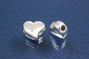 Spacer beads heart shape 925/- silver, size Mae 7,0x6,4x3,3mm, B1,5mm,