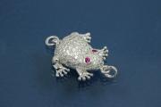 Click-Fix Clasp Frog ca. 18x16mm, 925/- Silver rhodium plated with Cubic Zirconia