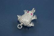 Click-Fix Clasp Frog ca. 18x16mm, 925/- Silver rhodium plated with Cubic Zirconia