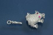 Click-Fix Clasp Frog ca. 18x16mm, 925/- Silver rhodium plated with Cubic Zirconia