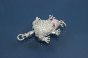 Click-Fix Clasp Frog ca. 18x16mm, 925/- Silver rhodium plated with Cubic Zirconia