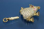 Click-Fix Clasp Frog ca. 18x16mm, 925/- Silver gold plated with Cubic Zirconia