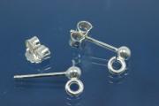 Ear stud with ball and ear clutch Ø 3mm  925/-Silver