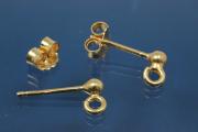 Ear stud with ball and ear clutch Ø 3mm  925/-Silver gold plated