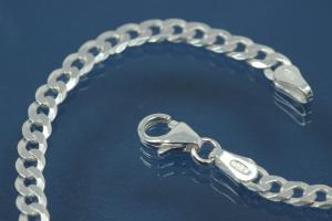 Curb Chain bracelet (not hollow) 3,30x0,80mm 6x diamondcut extraflat with trigger claspp, approx size end part width 3,55mm, thickness 2,6mm, 925/- Silver , Length approx size 21cm