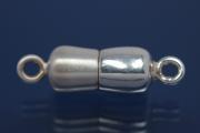 Magnetic Clasp 925/- Silver, double ball long ca. External- 6,5mm Length ca.23,0mm, polished / sanded