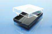 Box, plastic, black/clear, size: 70x45x14mm