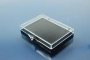 Box, plastic, black / clear, 55x38x10mm with suede inlay
