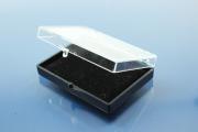 Box, plastic, black / clear, 55x38x10mm with suede inlay
