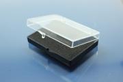Box, plastic, black / clear, 55x38x10mm with foam inlay 5mm