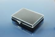 Box, plastic, black / clear, 55x38x10mm with foam inlay 10mm