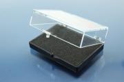 Box, plastic, black / clear, 55x38x18mm with foam inlay 5mm
